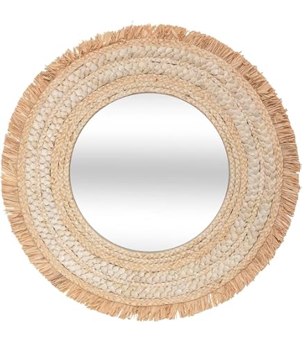 Specchio Decorativo A Forma Di Leone In Rafia E Rattan - Atmosfera Bambino - D38cm