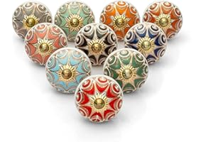 Craft Trade Assorted Multicolor Ceramic Knobs for Cabinet Drawers Cupboard Furniture Kitchen Vintage Colorful Dresser Door Handle Indoor Home Décor - Pack of 10