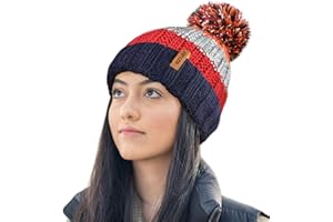 RockJock R80 Unisex Mens Ladies Thermal Insulating Striped Beanie Bobble Hat with Cosy Fleece Lining