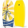 COSTWAY 37'' Bodyboard, Lightweight Body Board with EPS Core, XPE Deck, HDPE Slick Bottom and Wrist Leash, Surf Boards for Kids Adults