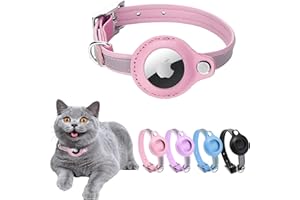 MouyouGlow Airtag Cat Collar,Leather Cat Airtag Collar with AirTag Holder Compatible with Apple Airtag,Breakaway Reflective Collar for Kitten Puppy (XS) Pink