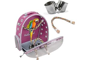 PETCUTE Sac de Transport pour Oiseaux, Cage Oiseau Multifonctionnelle Amovible, Respirant, Transparent, Fenêtre à Bulles avec Perchoir, Plateau De Nourriture-Rose
