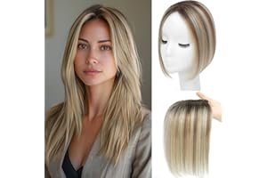 SEA SINGING Echthaar Hair Topper für Frauen Krone Toppers Kurze Perücken Haarteile für Dünnes Haar 100% Echtes Menschliches Haar Clip in Topper Haar Toppers für Frauen Echthaar Topper Leichtes(2T/613#)