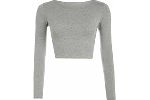 FAIRY BOUTIQUE Womens Crop Long Sleeve T Shirt Ladies Short Plain Round Neck Top Ladies Fitness Workout Running T Shirts Plain Cropped Tops