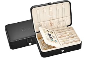 Voova Schmuckkästchen Klein Schmuckaufbewahrung Reise Schmuckkasten Damen Schmuckschatulle PU-Leder Schmuckkoffer Kleine Schmuckbox für Ringe Ohrringe Armbänder Halsketten Broschen, Schwarz