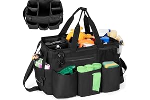 OUUTMEE Torba do czyszczenia 20 x 38 x 26 cm, z wyjmowaną przegródką, torba do czyszczenia, przenośny organizer na środki czyszczące, z regulowanym paskiem na ramię, czarna, duża