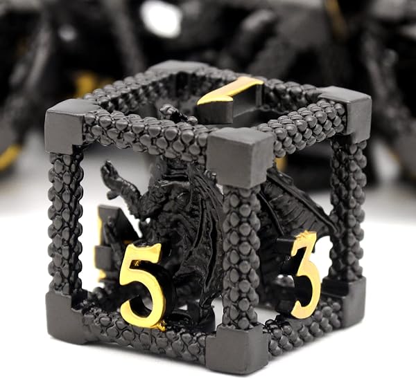 DND Würfel, Dungeons and Dragons Würfel Set HNCCESG Metall Spielwürfel Hohle 3D Drachen D&D Würfel Polyedrische Würfelset für Pathfinder MTG RPG DND Dice Set W20 W12 W10 W8 W6 W4 (3D-Schwarz) - 1