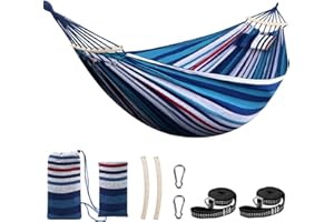 ‎CHIHEE Chihee Hängematte aus Baumwolle Große,weiche,atmungsaktive Camping-Hängematten Hält bis zu 300kg Tragbare Baum-Hängematte mit abnehmbarem Spreizstab Kopfkissen 2 Starke Gurtbänder 2 Karabinerhaken