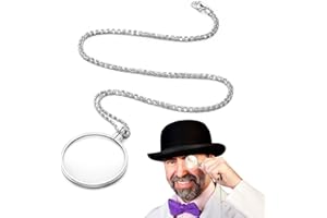 Greoer 5X Gold Monocle, Magnifying Glass Pendant Monocle Eyeglass, Old Man Costume Gentleman Costume for Reading Fancy Dress Party Role Play