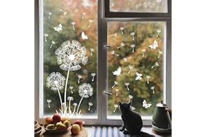 ‎SUPZONE Supzone Fensteraufkleber Weiße Löwenzahnblüte Fensterbilder Fliegende Blumen Schmetterlinge Fenster Abziehbilder Sommer Frühling Anti-Kollision Fensterfolie Glastüren Fensterdeko Aufkleber
