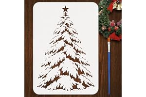 FINGERINSPIRE Pochoir Sapin de Noël Enneigé Avec Pinceau en Plastique 21x29.7cm Thème Hivernal Motif Sapin de Noël Décoration Pochoir pour Peinture sur Mur Bois Toile Tissu Meubles