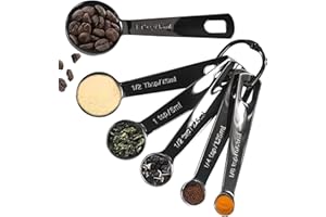ESIE HOUZIE Black Measuring Spoons, Heavy Duty 18/8 Stainless Steel Metal Measuring Spoons Set of 6, Black Plated Spoon for Dry or Liquid Ingredients for Cooking Baking, Tablespoon Teaspoon Measuring Spoon Spice