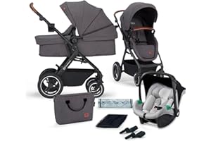 Kinderkraft B-TOUR Carrito Bebé 3 en 1, i-Size 40-75 cm, asiento 2 en 1, Silla de Paseo desde el nacimiento hasta los 22 kg, con Silla Coche, silla de coche 0-13 kg, TRAVEL SYSTEM, Gris oscuro
