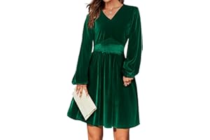 Zeagoo Abito da Donna in Velluto Elegante Abito da Festa per Feste Abito da Ballo Vintage Scollo a V Lunghezza al Ginocchio Abito da Sera A-Line S-XXL