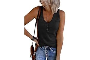Saodimallsu Women's Tank Tops with V-Neck Summer Ribbed Sleeveless Henley Blouse Casual Loose Buttoned Cami Knitted T-Shirts