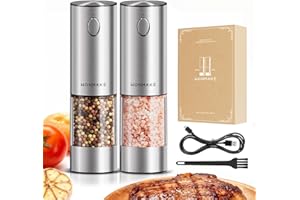 WONMAKE Salz und Pfeffermühle elektrisch Set mit verstellbarem Keramikmahlwerk,USB Wiederaufladbar Salz und Pfeffermühle, LED-Licht,großem Fassungsvermögen,für Küche