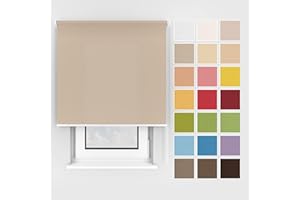 Estika Tenda a rullo con foratura - 135 x 150 cm - Colore: Beige scuro, per montaggio a soffitto e a parete, 25 colori, adatta per interni, protezione visiva per finestre e porte del balcone