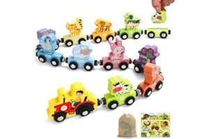 ​​TenFans Magnetic Animal Train Toys for 2-4 Year Old Boys, Wooden Toddler Learning Set 11 Pcs, First Birthday Gifts, Montessori Educational​​