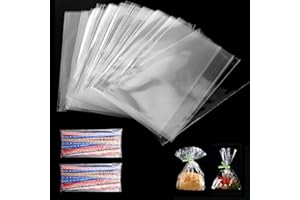 FINEASY Bolsas de Celofán Transparente,Bolsitas de Regalos Plastico,Papel Transparente para Envolver Regalos,Bolsas Cumpleaños,Tortas de Dulces Galletas,Bolsas Chuches (8 x 12 cm, 200pcs)