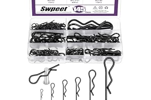 Swpeet 145 st 6-storlekar, svart galvaniserat kolstål, Cotter Pin sortiment kit, kopplingsnål klämma, R-klämmor, fästpennor