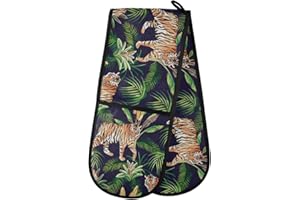 HMZXZ RXYY Double Oven Glove Animal Tiger Tropical Leave Heat Resistant Quilted Cotton Kitchen Oven Mitts Long Oven Gloves for Cooking Baking Grilling Handling Hot Pots Pans