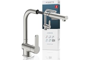 ‎SCHÜTTE SCHÜTTE 79729 LONDON Niederdruck-Küchenarmatur in Edelstahl mit ausziehbarer Geschirrbrause, 360 Grad schwenkbarer Wasserhahn für die Küche, Mischbatterie mit Einhebelmischer, Spültischarmatur