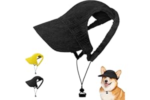 OFFCUP Dog Baseball Cap, Adjustable Summer Dog Sun Protection Hat with Ear Holes, Pet Cat Hat Visor Cap, Lightweight Puppies Bucket Hats for Puppy Small Medium Large Dogs Cats (Black, M)