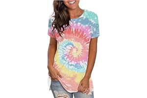 SCBFDI Summer Round Neck Short Sleeve Gradient Tie Dye Print T-Shirt for Women UK Fashion Loose Casual Sports Trendy Tunic Top