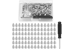 RUNXSAM 150 Pcs Spikes Studs, Cône Spikes Rivets Décoratifs Punk, Studs Clous à Pointes Punk en Métal Argenté pour Bricolage Sacs Vêtements Bracelet en Cuir Artisanat Collier avec Tournevis