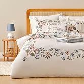 BELLA MAISON Vintage &Ccedil;i&ccedil;ek Desenli%100 Pamuk Saten Nevresim Seti, Beyaz, Tek Kişilik (Nevresim: 160x220 cm / 1 Adet Yastık Kı