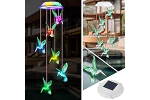 NINONLY Solar Wind Chimes, Color Changing Hummingbird Lights, Waterproof Solar Powered Wind Chimes for Garden, Hanging Lights Romantic for Outdoor Decor, Gifts for Women Birthday Christmas