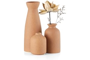 CEMABT Lot de 3 vases en céramique Marron - Petits vases à Fleurs pour décoration - Décoration d'intérieur de Ferme Rustique Moderne - Vases décoratifs pour Pampas Herbe et Fleurs séchées