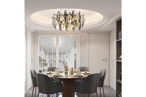 CRABOT Wohnzimmerlampe Schlafzimmer Vintage Küchenlampen Hängelampe Lampe Modern Gold Pendelleuchte Industriel Deckenleuchte Kronleuchter Kristall, 6-Flammig(Runden)