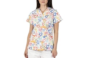 B-well Bambina Casacas Sanitarias Mujer Manga Corta Cuello V para Enfermeras, Dentistas, Médicos, Estudiantes y Veterinarios