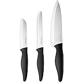 nuovva Sharp Kitchen Knife Set – 3pcs Black Kitchen Knives – Stainless Steel Non Stick Blades – Includes Chefs Knife, Tomato 
