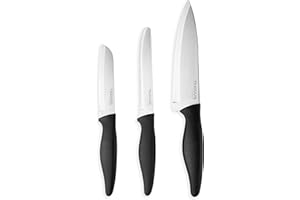 nuovva Sharp Kitchen Knife Set – 3pcs Black Kitchen Knives – Stainless Steel Non Stick Blades – Includes Chefs Knife, Tomato Knife and Paring Knife