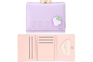 cobee Uroczy skórzany portfel dla kobiet, etui na karty kredytowe z kieszonką na monety, okienko na dowód osobisty, mały potrójny portfel etui na karty zatrzaskowe, Fioletowy, Kompaktowy,