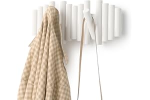 Umbra Picchetto 5 Ganci Appendiabiti da Parete – Combina utile e Arte – tasselli in Pino smussato, Bianco, 5 Hooks