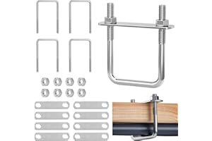 BOUFEIDA 4 viti da stiro M10, 80 mm x 150 mm, bulloni a U con 8 contropiastre, bulloni a U in acciaio inox per il fissaggio di recinzione, tubo di fissaggio, traino auto