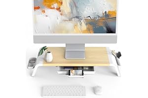 Fenge Supporto Monitor Supporto per Monitor in Legno con Cassetto, Supporto per Telefono e Scatole Di Stoccaggio Mobili L52xW23,5xH8,9cm Colore Quercia G04A1521C