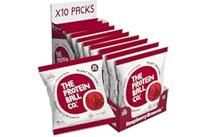 Protein Balls Raspberry Brownie Flavour by The Protein Ball Co - 100% Natural, Plant Based, Vitamin Enriched, Protein Snacks - 10 x 45g Bags - High Fibre, Gluten Free, No Artificial Sweeteners