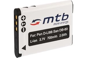 MTB MORE ENERGY Batería D-Li88 Compatible con Pentax Optio H90, P70, P80, W90, WS80 / Compatible con Sany DB-L80 / Compatible con Toshiba PX1686… - Ver descripción