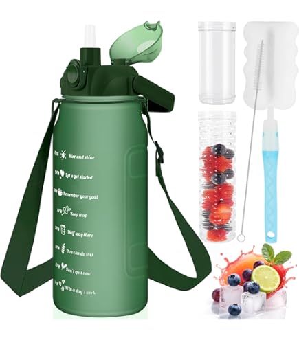 SIEROZUR 64oz Glass Water Bottle With Straw And Handle Lid Half Gallon Motivational Glass Bottle With