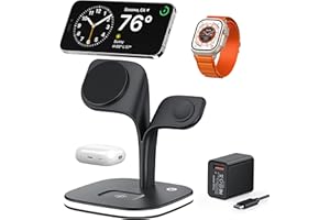EXW Mag-Safe Chargeur Induction, 5 en 1 Station de Charge sans Fil Rapide Compatible Magnétique, pour iPhone 15 14 13 12 Pro/Max/Plus, Apple Watch 9 8 SE 7 6 5 4 3 2, Airpods 2/3/Pro (Noir)