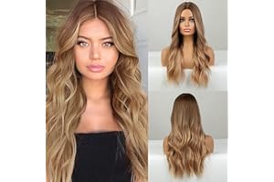 HAIRCUBE longue perruque blonde pour les femmes perruque synthétique naturelle ondulée cheveux bouclés partie moyenne Ombre perruques, fête utilisation quotidienne