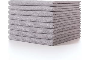 Lumimi Cleaning Cloth 8 Piece Microfiber Ultrafine Very Thick Wiping Drying Well Durable Reusable Size 15" x 15" Light Grey, Pack of 8