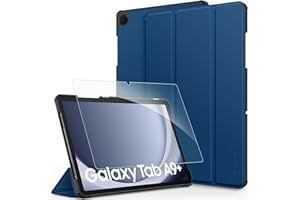 CACOE Coque Compatible avec Samsung Galaxy Tab A9+ / A9 Plus 11 2023, Fin Étui avec Verre Trempé avec Fonction Support pour SM-X210/ X215/ X216 2023,Bleu De Mer