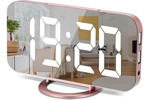 Sukeen Sveglia digitale,Sveglia Elettronica,Sveglie con Grande Display LED,Sveglia a Specchio Portatile con 2 porte di ricarica USB, Snooze, 12/24 Ore Sveglia Comodino 3 Livelli di Dimmer-Oro rosa
