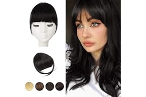 ‎BARSDAR BARSDAR Clip in Pony Echthaar 100% Remy Echthaar Tempel Bangs One Piece Pony Haarteil Echthaar Haarteil Pony Clip Fringe Clip in human hair Verlängerung für Frauen (Natürliches Schwarz)
