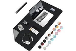 BLESWIN Tappetino da scrivania a doppia faccia, grandi dimensioni tappetino per mouse impermeabile, tappetino da scrivania in pelle PU di grandi dimensioni per tastiera e mouse - 80x 40cm,Nero+Grigio